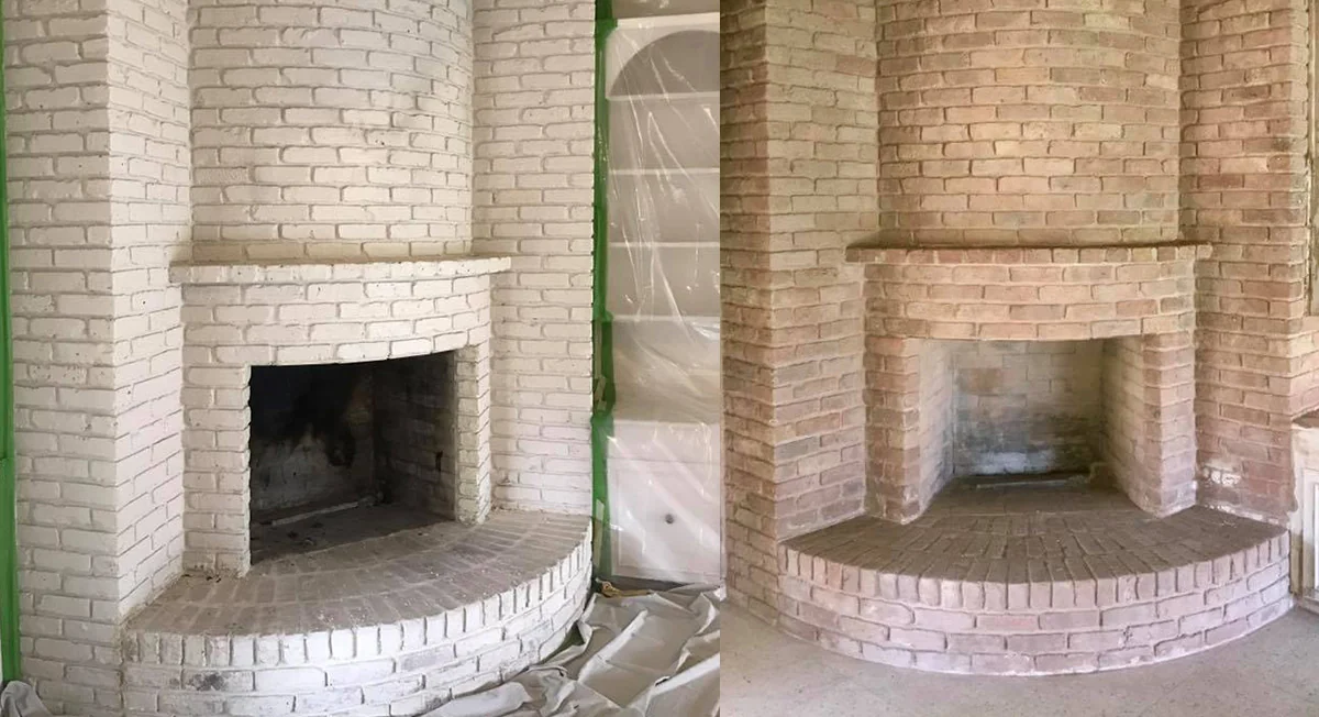 Comparison of a painted and exposed brick fireplace